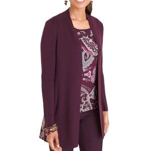 Chico's | Women’s Burgundy Paisley Print Back Open Front Cardigan Sweater